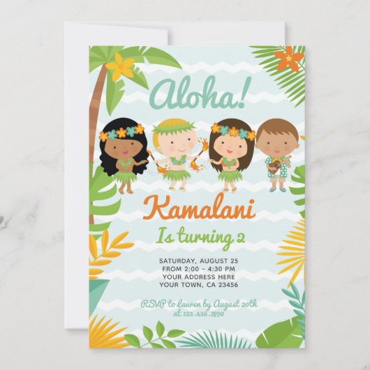 Luau Hawaiian Birthday Einladung (Vorderseite)