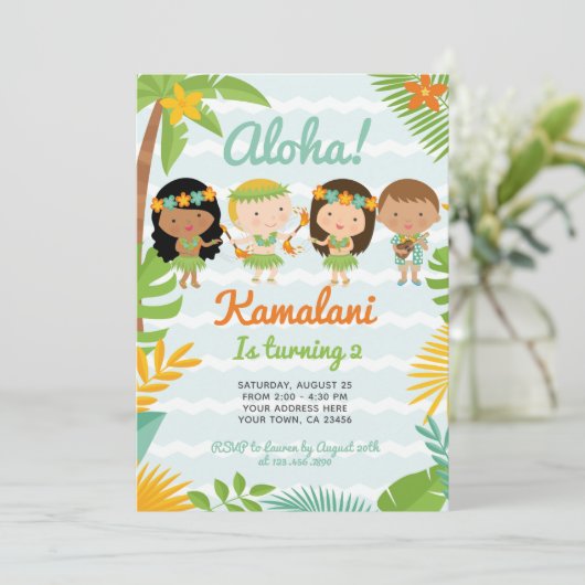 Luau Hawaiian Birthday Einladung (Stehend Vorderseite)
