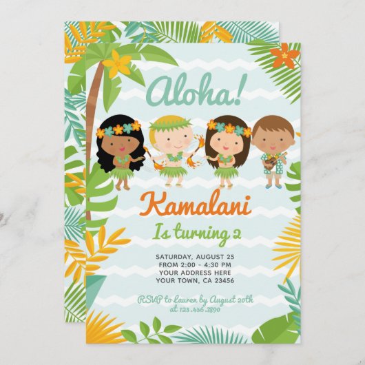 Luau Hawaiian Birthday Einladung (Vorne/Hinten)