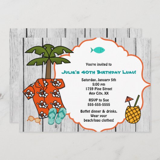 Luau Hawaiian Birthday Party Beach Feier Einladung (Vorne/Hinten)