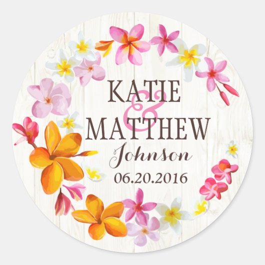 Luau Hawaiian Lei Rustic Beach Wedding Label Runder Aufkleber (Vorderseite)