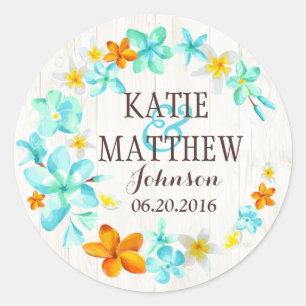 Luau Hawaiian Lei Rustic Beach Wedding Label Runder Aufkleber