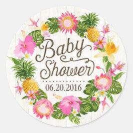 Luau Hawaiian Rustic Beach Baby Showlabel Runder Aufkleber