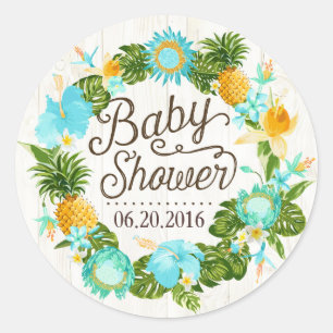 Luau Hawaiian Rustic Beach Baby Showlabel Runder Aufkleber