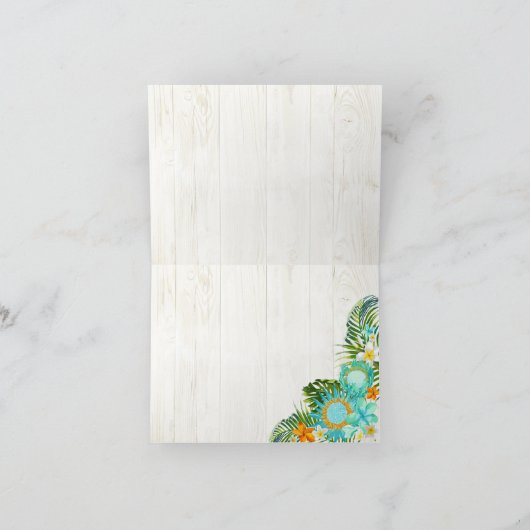 Luau Hawaiian Rustic Beach Dankeschön Karte (Innenseite)