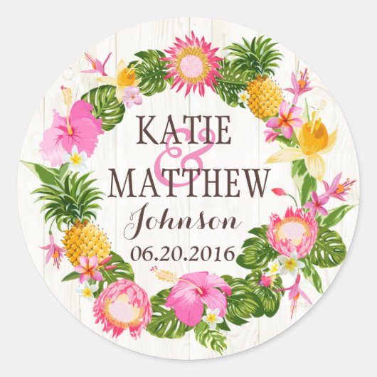 Luau Hawaiian Rustic Beach Wedding Label Runder Aufkleber (Vorderseite)
