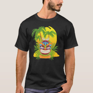 Luau Hawaiian Tiki Maske Polynesische Statue Palm T-Shirt