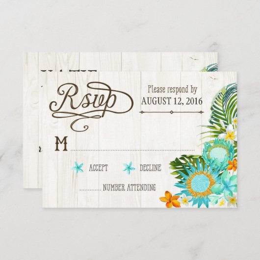 Luau Hawaiian Wedding Beach Rustic Beach RSVP Card (Vorne/Hinten)