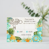 Luau Hawaiian Wedding Beach Rustic Beach RSVP Card (Stehend Vorderseite)