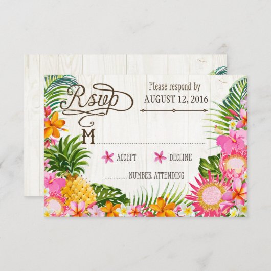 Luau Hawaiian Wedding Beach Rustic Beach RSVP Card (Vorne/Hinten)