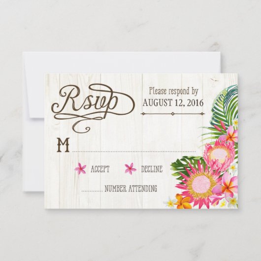Luau Hawaiian Wedding Beach Rustic Beach RSVP Card Karte (Vorderseite)