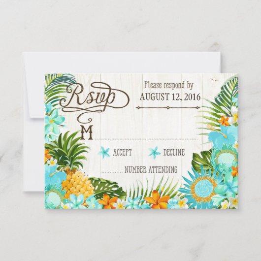 Luau Hawaiian Wedding Beach Rustic Beach RSVP Card Karte (Vorderseite)