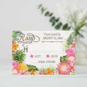 Luau Hawaiian Wedding Beach Rustic Beach RSVP Card Karte (Stehend Vorderseite)