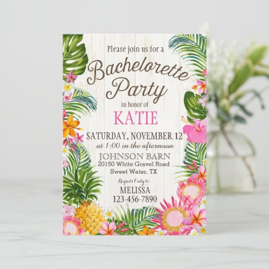 Luau Hawiian Beach Rustikaler Junggeselinnen-Absch Einladung (Stehend Vorderseite)