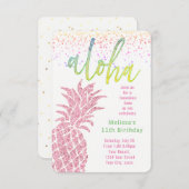 Luau Imitate Glitzer Rosa Ananas Sommergeburtszeit Einladung (Vorne/Hinten)