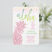 Luau Imitate Glitzer Rosa Ananas Sommergeburtszeit Einladung (Stehend Vorderseite)