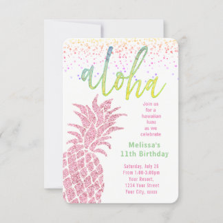 Luau Imitate Glitzer Rosa Ananas Sommergeburtszeit Einladung