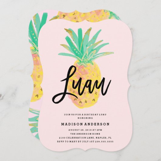 Luau in rosa Party Einladung (Vorne/Hinten)