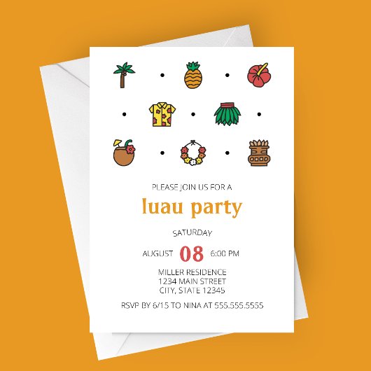 Luau Line Icons Party Einladung