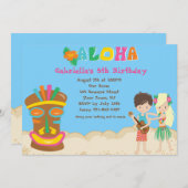 Luau mit Kindern und Tiki zum Geburtstag Einladung (Vorne/Hinten)