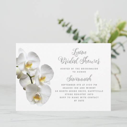 Luau Orchids Custom Brautparty Einladung (Stehend Vorderseite)