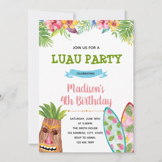 Luau Party Einladung (Vorderseite)