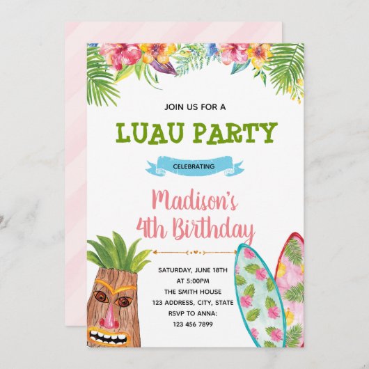 Luau Party Einladung (Vorne/Hinten)