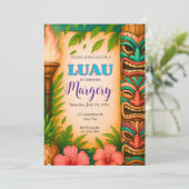 Luau Party Einladung, Editable Tropical Tiki Invi Einladung (Stehend Vorderseite)