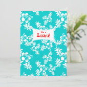 Luau Party Einladung Hibiskus Blume Blaues Weiß (Stehend Vorderseite)