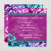 Luau Party Einladung Hibiskus Rosa Blau (Vorne/Hinten)