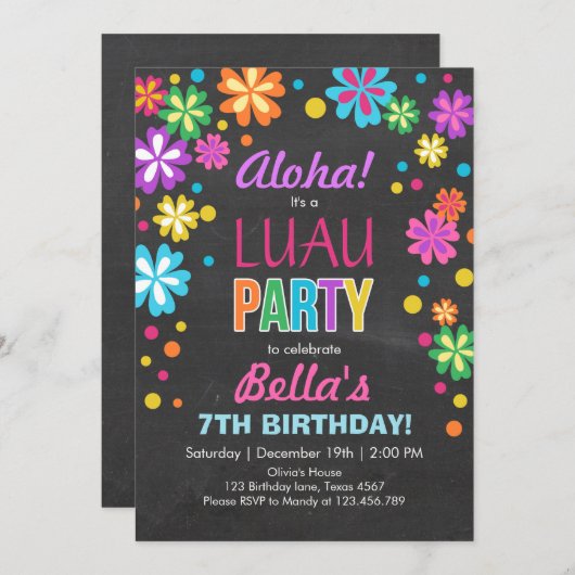 Luau Party Einladung Tropical Birthday Aloha (Vorne/Hinten)