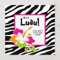 Luau Party Einladungs-Hibiskuszebra-Rosa Org Limon