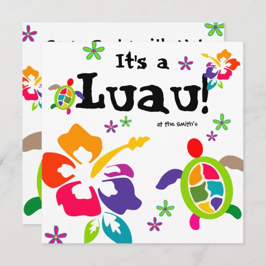 Luau Party Hibiskus Blume Turtle Colorful Einladung (Vorne/Hinten)