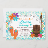 Luau Party Invite, Türkis Damask und Tiki Man Einladung (Vorderseite)