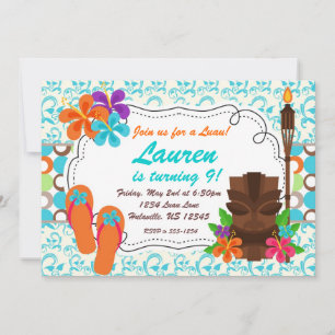 Luau Party Invite, Türkis Damask und Tiki Man Einladung