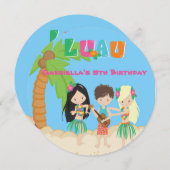 Luau Party mit Palme u. Kinderrunder Einladung (Vorne/Hinten)