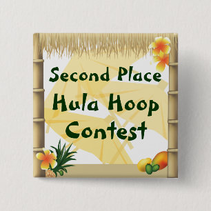 Luau Party Second Place Hula Hoop Award Button