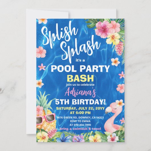 Luau Pineapple Hawaiian Birthday Pool Party Einladung (Vorderseite)