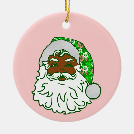 luau pink christmas hawaiian african black santa keramik ornament (Vorne)