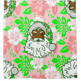 luau pink christmas hawaiian black santa hibiscus duschvorhang
