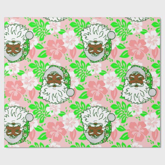 luau pink christmas hawaiian black santa hibiscus geschenkpapier (Flach)