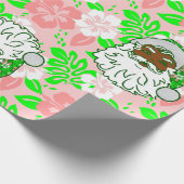 luau pink christmas hawaiian black santa hibiscus geschenkpapier (Ecke)