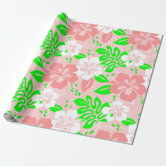 luau pink christmas hawaiian hibiscus floral xmas geschenkpapier