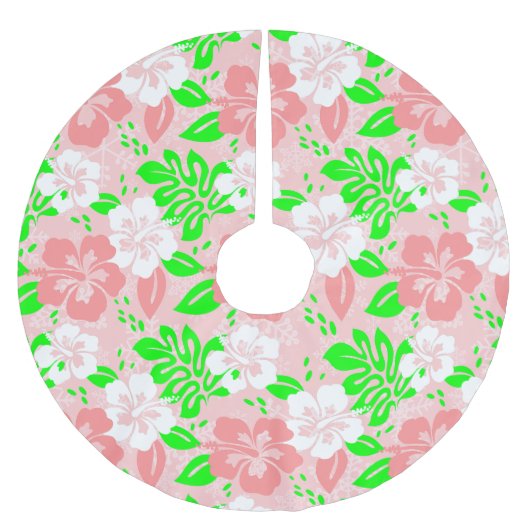 luau pink christmas hawaiian hibiscus floral xmas polyester weihnachtsbaumdecke (Vorderseite)