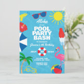 Luau Pool Party Einladung (Stehend Vorderseite)