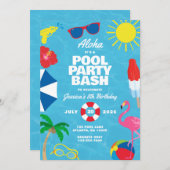 Luau Pool Party Einladung (Vorne/Hinten)