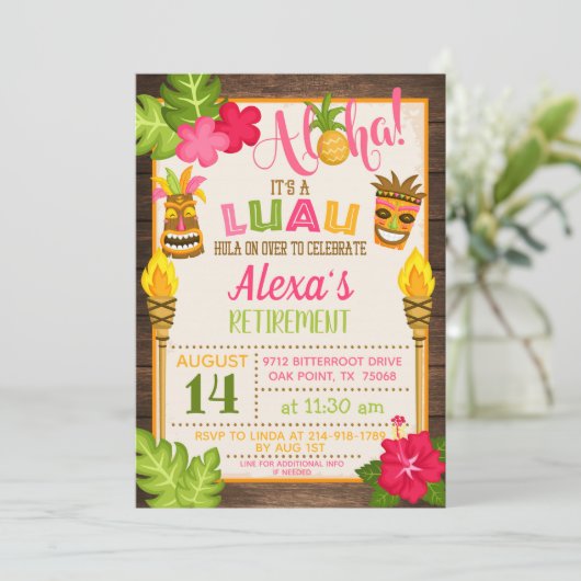 Luau Renten Party Einladung (Stehend Vorderseite)