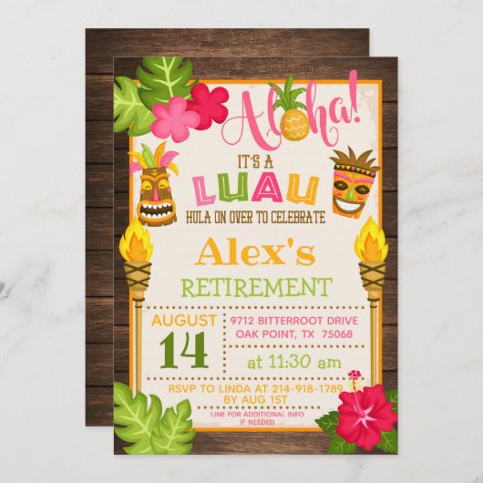 Luau Rentirement Party Einladung - Orange Text (Vorne/Hinten)
