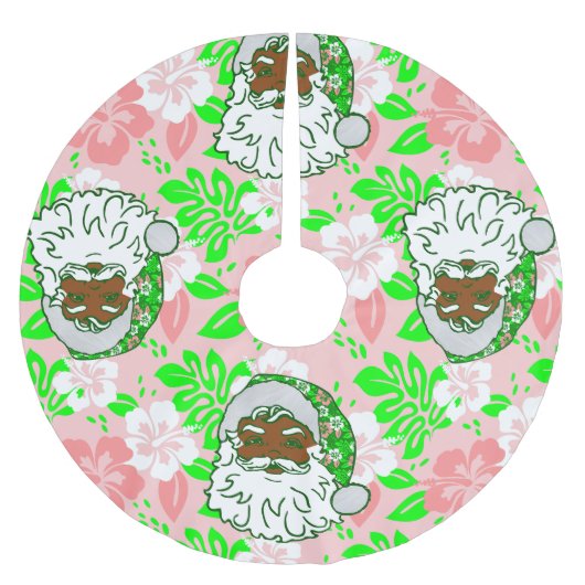 Luau rosa Weihnachten hawaiianisch schwarzer Weihn Polyester Weihnachtsbaumdecke (Vorderseite)