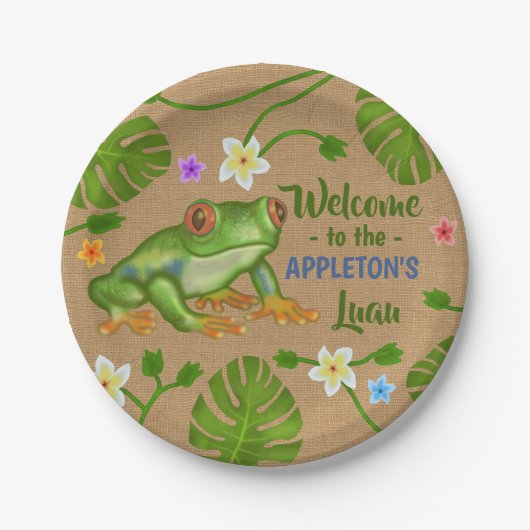 Luau Sommer-Party-tropischer Frosch-hawaiischer Pappteller (Vorderseite)
